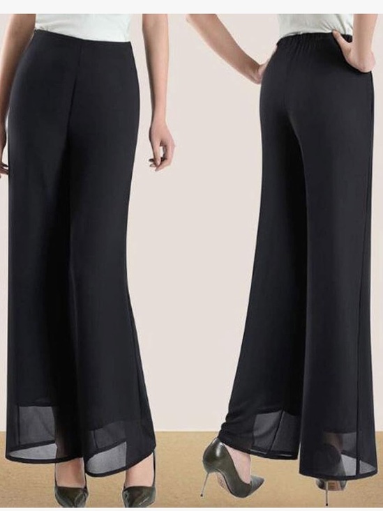 Pants - Formal Women’s Black Wide-Leg Flowy Pants double layer side zipper size 14 L26"‎